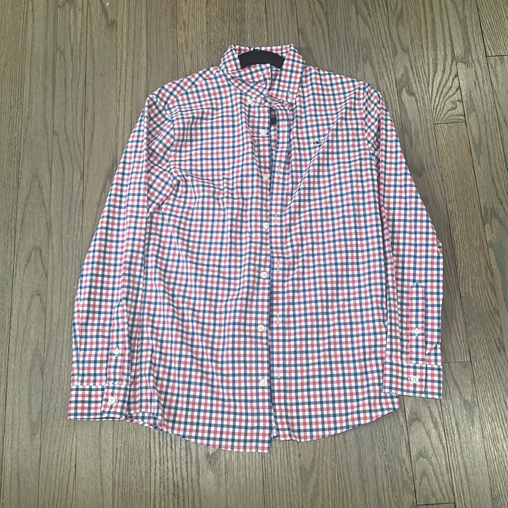 Vineyard vines whale shirts (red and blue striped) 100% cotton. Youth large (16)